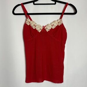 Y2K Red Lace Trim Cami Babydoll Tank‎ Top Size M Camisole Coquette Romance Vamp